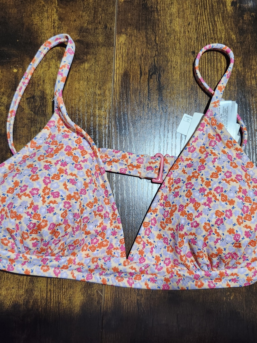 Amazon Essentials Floral Triangle Bikini Top in Pink & Orange NWOT